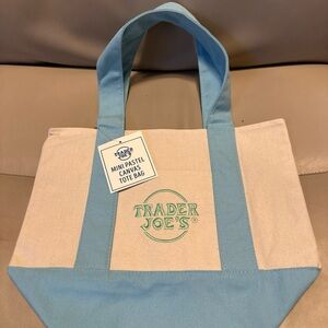 Trader Joe's Blue and Cream Canvas Mini Tote Bag Limited Edition